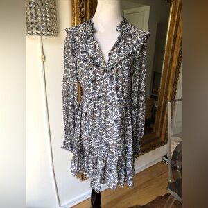 Veronica Beard Floral Long Sleeve Silk midi Dress Size 2